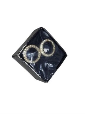 Avon Black With Ringstones Circle Round Stud Earrings Gold Tone New Read Below
